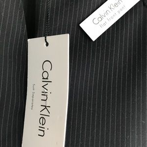 Calvin Klein Mens Black Striped Flat Front Pants